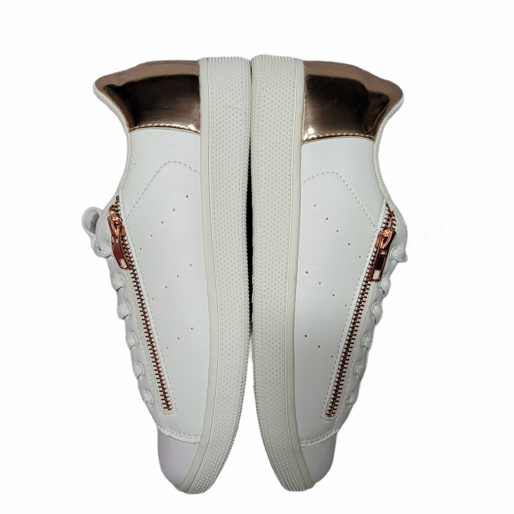 Women's Just Fab Sneakers Size 8.5 White/Rose Gold - Picture 1 of 9